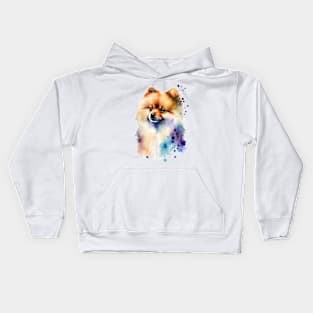 Rainbow Pomeranian Watercolor Art Kids Hoodie